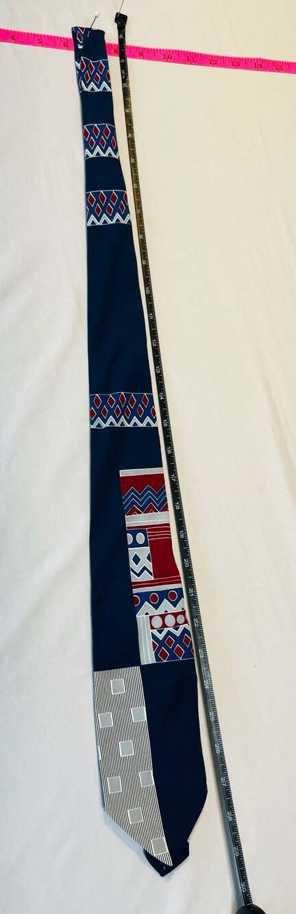 Brandini Vintage 100% Silk Geometric Abstract Pattern Necktie Blue Red White
